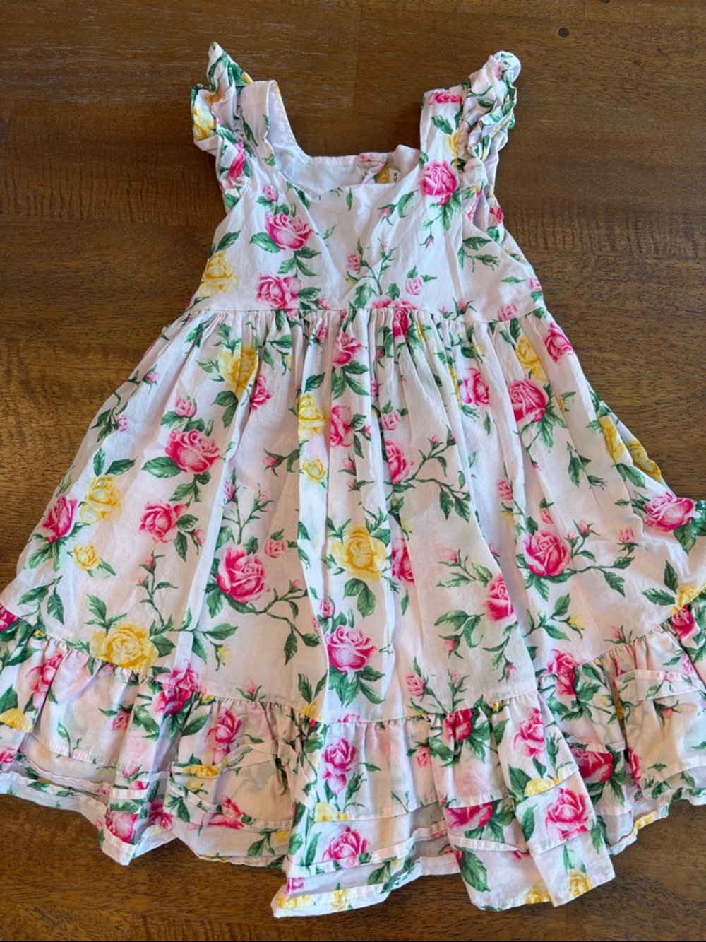 Janie and Jack Pink & Yellow Rose Print Ruffle Sundress
